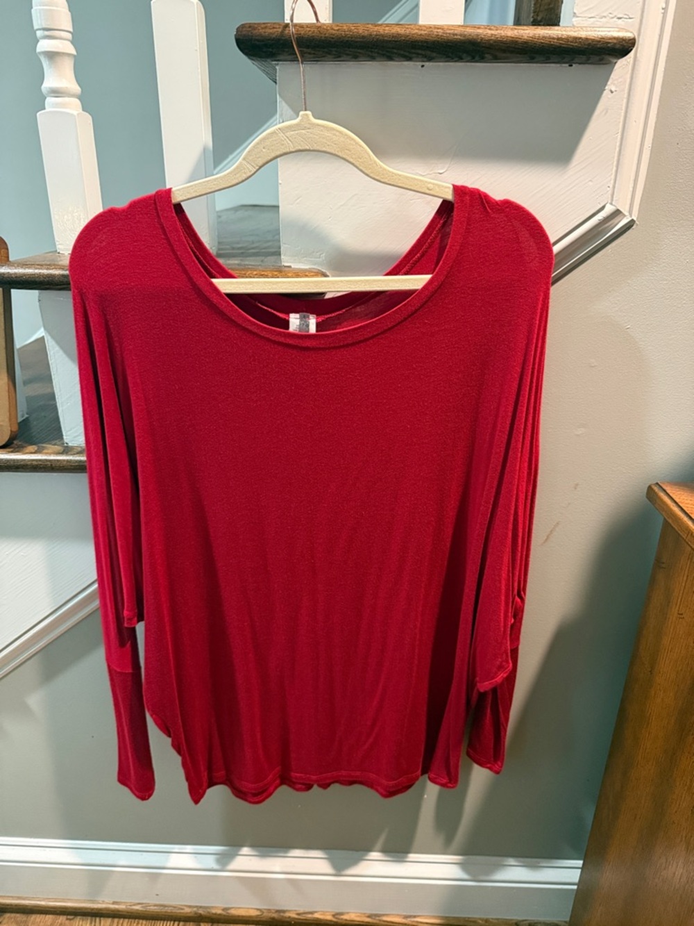 MOA USA Red Long-Sleeve Scoop Neck Top